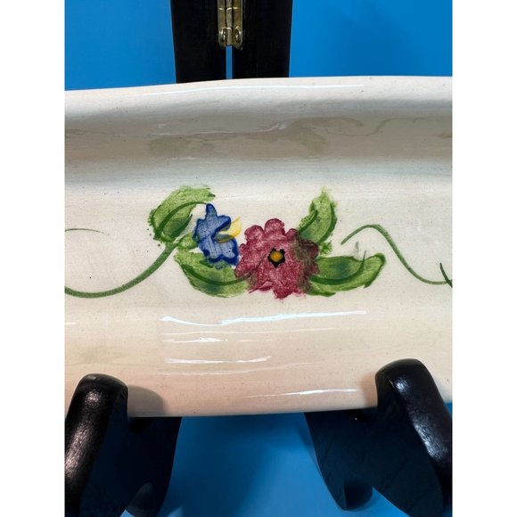 Hand & Heart Pottery Painted Floral Glazed Tray Olive Dish Crackers Trinkets - Picture 3 of 10